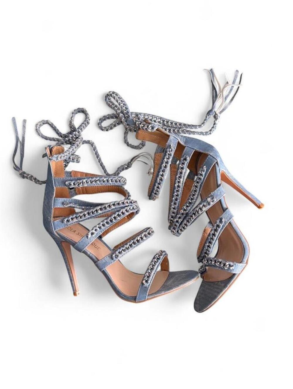Y2K Lola Shoetique Lace-Up Denim Stiletto Heels